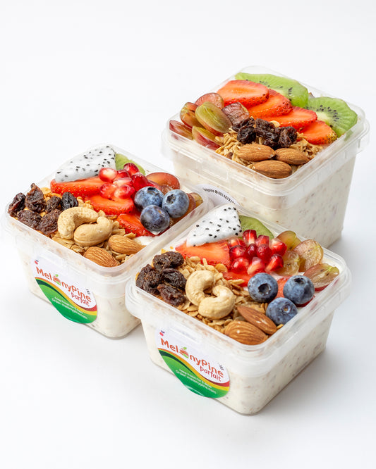 1 bowl of 500ml Exotic Berry Parfait and 2 bowls of 330ml Tropical Deluxe Parfait