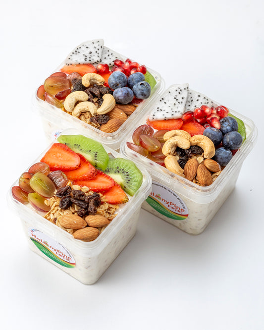 2 bowls of 500ml Tropical Deluxe Parfait and 1 bowl of 500ml Exotic Berry Parfait