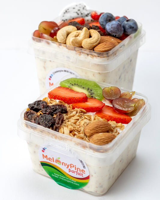 1 bowl of 330ml Exotic Berry Parfait and 1 bowl of 500ml Tropical Deluxe Parfait