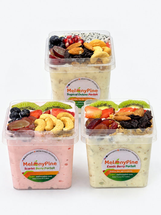1 Bowl 500ml Scarlett Berry Parfait + 1 Bowl 500ml Tropical Deluxe Parfait + 1 Bowl 500ml Exotic Berry Parfait